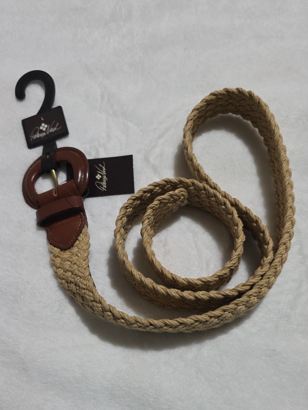 Patricia Nash Tan Braided Belt with Brown Leather Buckle